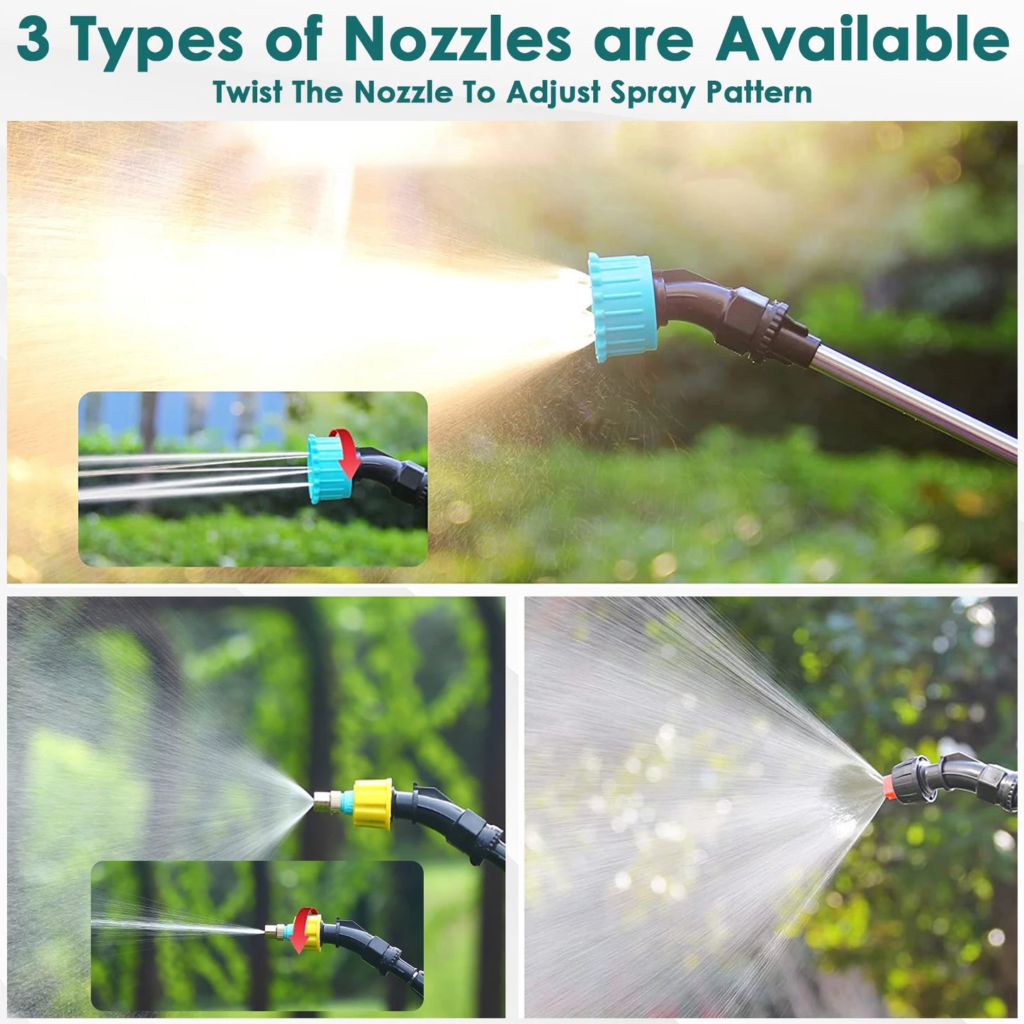 5L Battery Powered Sprayer with 3 Mist Nozzles Portable Sprayer with Adjustable Shoulder Strap USB Rechargeable Irrigation Tool