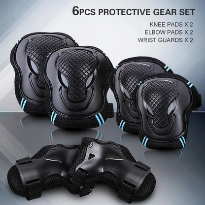 6PCS Kids Teens Adults Knee Pads Elbow Pads Wrist Guards Safety Protective Gear Set for Skateboard Cycling Riding Roller Skating