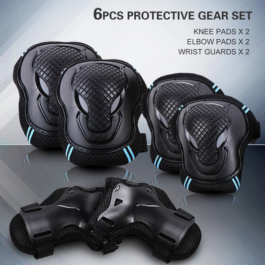 6PCS Kids Teens Adults Knee Pads Elbow Pads Wrist Guards Safety Protective Gear Set for Skateboard Cycling Riding Roller Skating