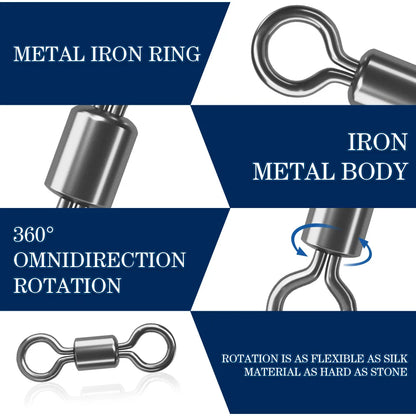 50pcs Fishing Swivels Rolling Swivels Solid Stainless Steel Rings Fishhooks Lure Connector for Fishing Accessories