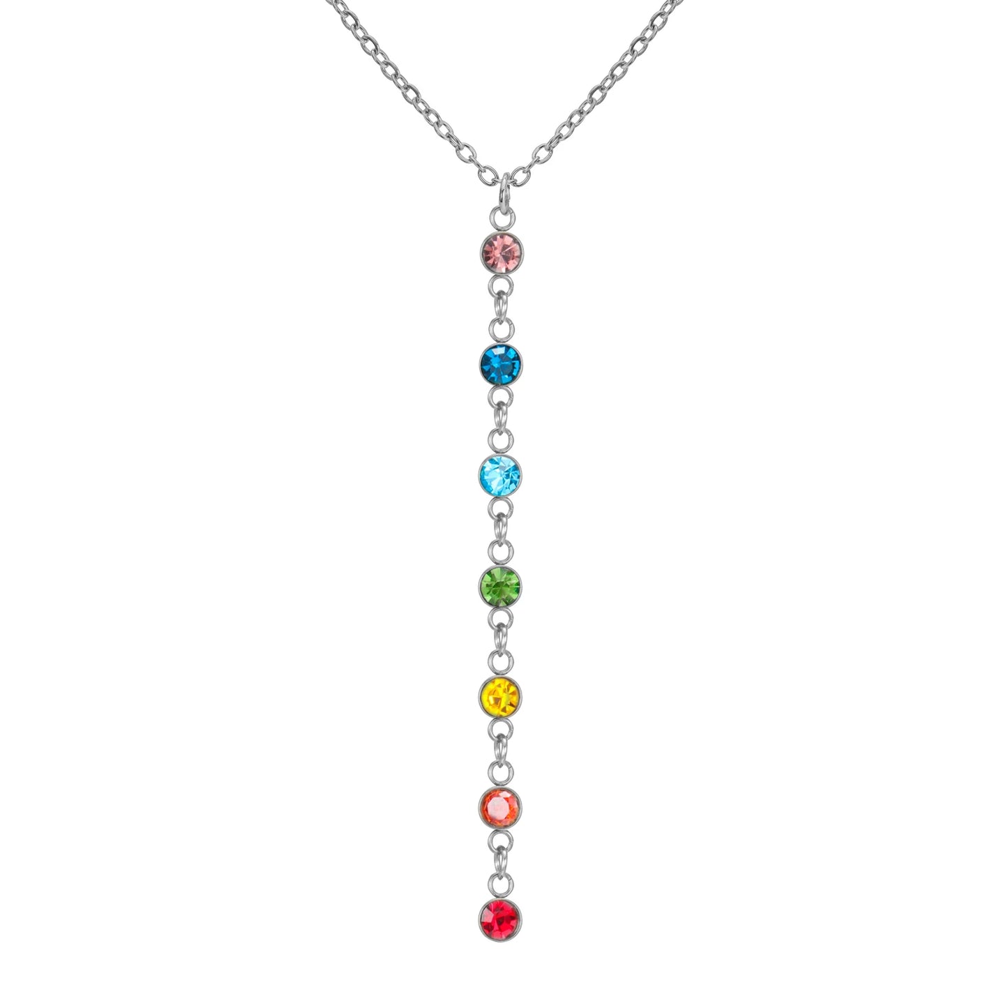 Skyrim Yoga 7 Chakra Rhinestones Pendant Necklaces Women Stainless Steel Gold Color Sweater Chain Meditation Energy Jewelry Gift