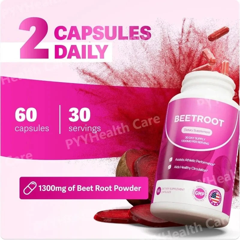 Organic Beetroot Capsules 1300mg Natural Beet Root Powder Supplement Plant-Based Formula Dietary Supplement