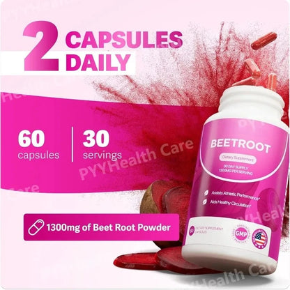 Organic Beetroot Capsules 1300mg Natural Beet Root Powder Supplement Plant-Based Formula Dietary Supplement