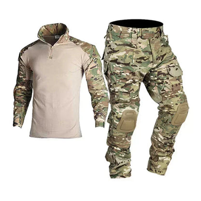 Camouflage Tactical Uniform Hunting Shirts Pants with Elbow Knee Pads Outdoor Hiking Training Frog Sets Clothing Ghillie Suits