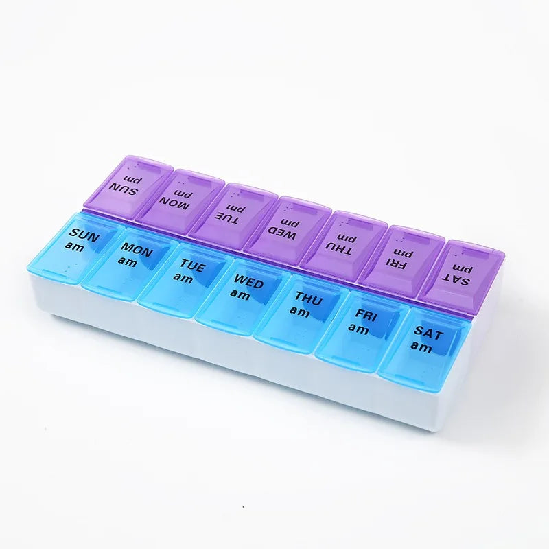 New Hot Premuim Portable Weekly Pill Organizer Case Box Storage Container 7 Day 2 Times 14 Grids for Vitamin Medicine Fish Oils