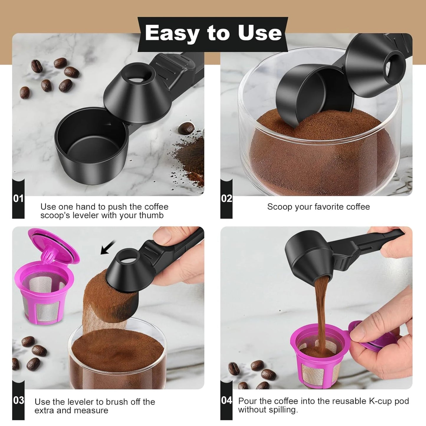 3PCS Creative Coffee Scoop With Funnel Coffee Sliding Spoon Long Handle Large Capacity Protein Powder Leakproof Measuring Spoon