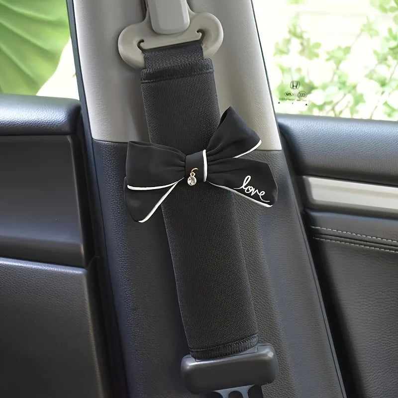 2pcs Cute Women Bowknot Car Seat Belt Cover Auto Seat Belt Shoulder Strap Harness Cushion Protector Pads Decoration Protection