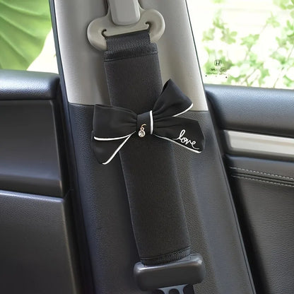 2pcs Cute Women Bowknot Car Seat Belt Cover Auto Seat Belt Shoulder Strap Harness Cushion Protector Pads Decoration Protection