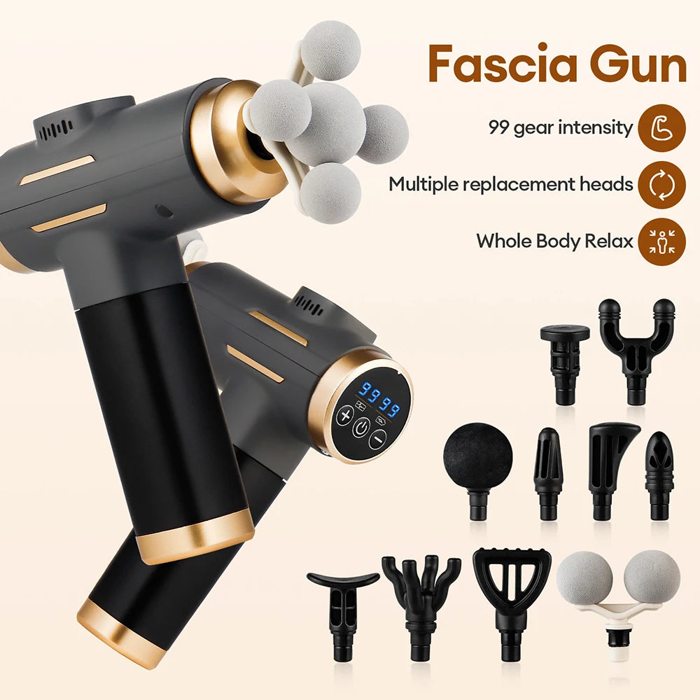 Electric Fascia Gun 99 Levels Deep Tissue Muscle Massage Gun High-Frequency Vibration for Shoulder Waist Leg Body masajeador