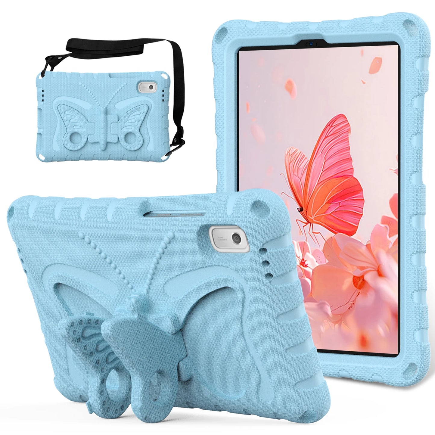 For Lenovo Tab M9 Case Butterfly Kickstand EVA Tablet Cover with Shoulder Strap - Mint Green