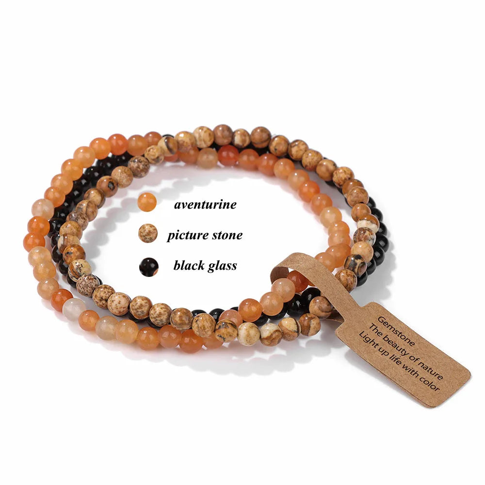 3pcs/Set Natural Stone Beaded Bracelet 4mm Lapis Lazuli Agat Bead Bracelets Couple Yoga Mini Bracelet for Men Women Jewelry Gift