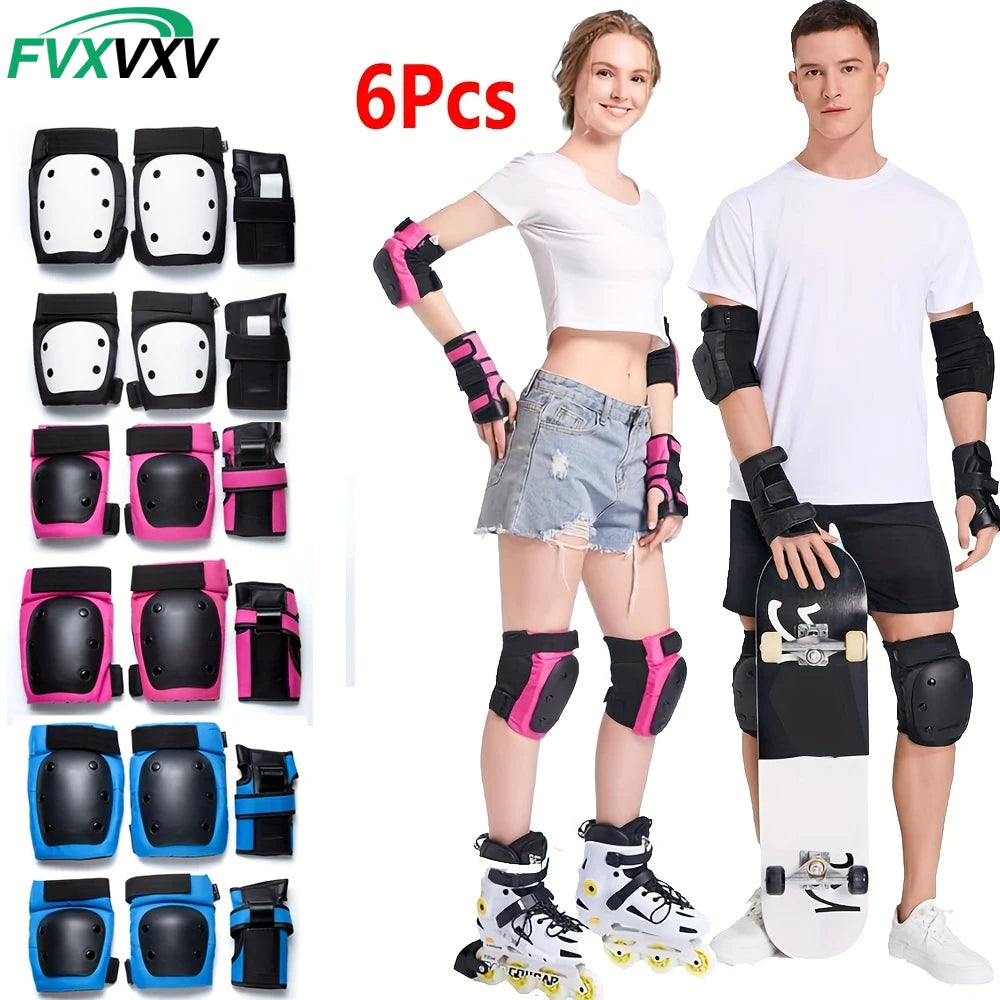 6PCS Adult/Kids Knee Pads Elbow Pads Wrist Guards 6 in 1 Protective Gear Set for Inline Roller Skating Skateboarding Scooter BMX