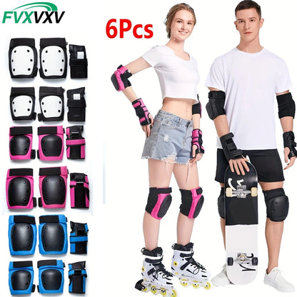6PCS Adult/Kids Knee Pads Elbow Pads Wrist Guards 6 in 1 Protective Gear Set for Inline Roller Skating Skateboarding Scooter BMX