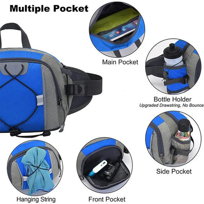 Multi-functional sports water bottle waist bag, men's and women's universal running backpack, outdoor hiking waist bag