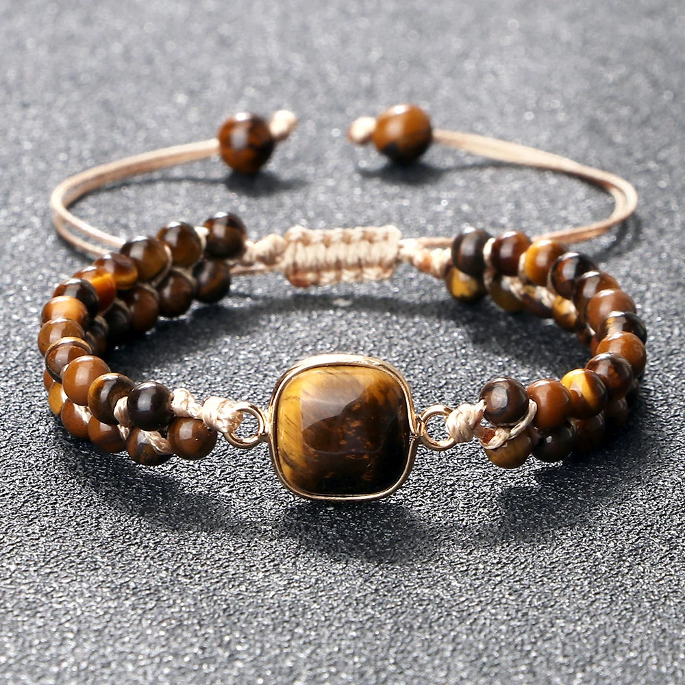 Natural Tiger Eye Stone Bracelet Handmade Mini 4mm Beads Yoga Wrap Bracelet & Bangle for Women Men Bohemian Jewelry Couple Gifts