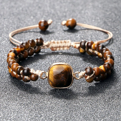Natural Tiger Eye Stone Bracelet Handmade Mini 4mm Beads Yoga Wrap Bracelet & Bangle for Women Men Bohemian Jewelry Couple Gifts