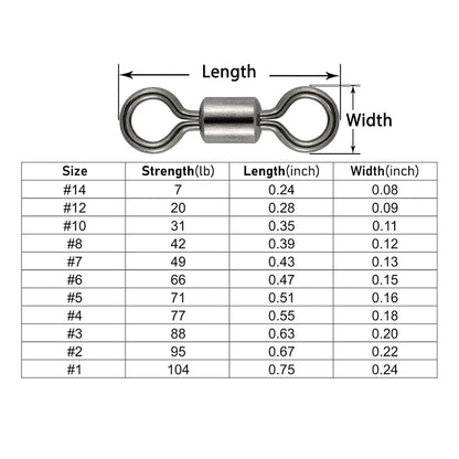 50 pcs Bearing Swivel Fishing Connector Stainless Steel Carp Snap Fishhook Lure Solid Ring Swivel Tackle Equipment Accessories