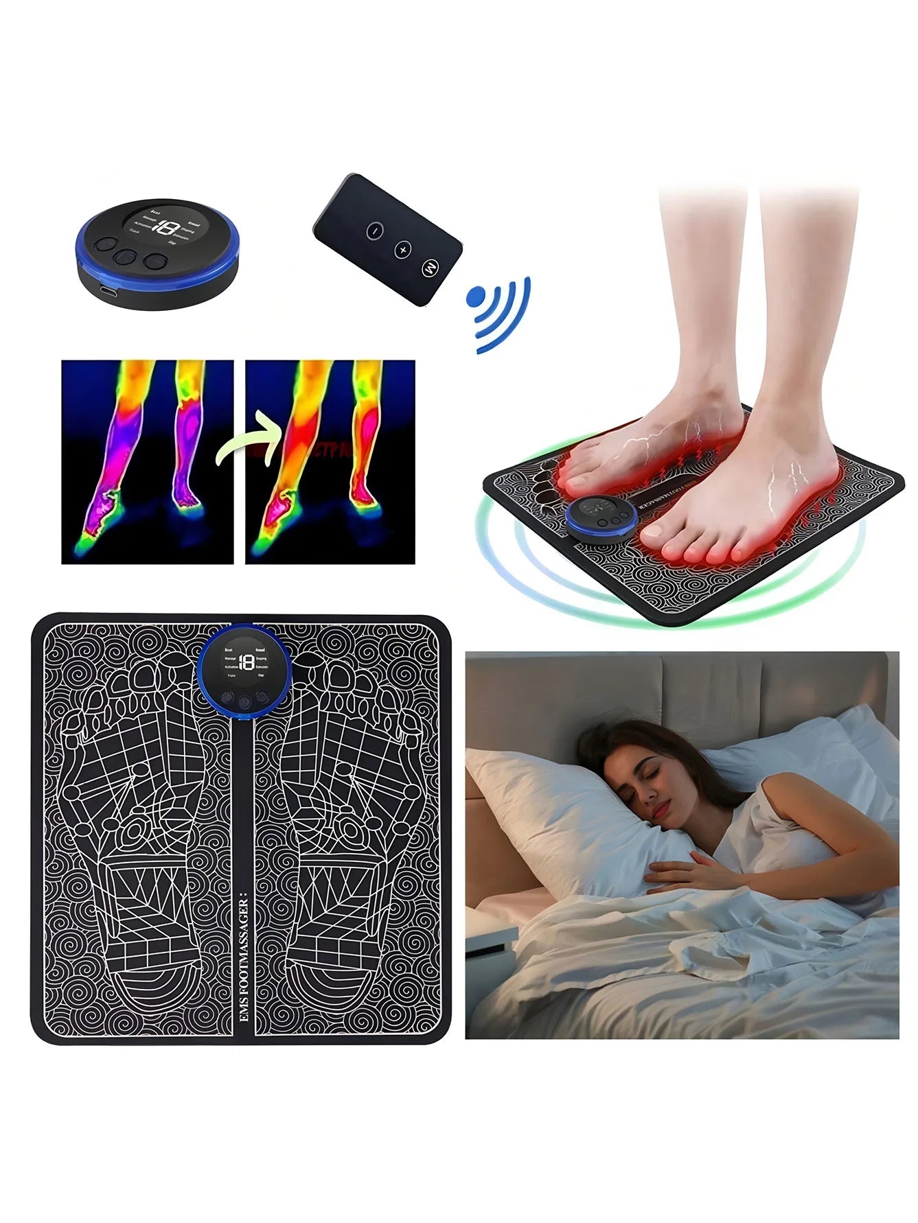 EMS Foot Massager Rechargeable Massage Pad Foot Relaxation Pad Electric Foot Massage Tools Promote Blood Circulation