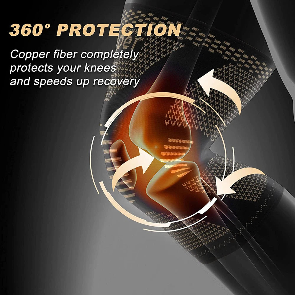 1Pair Copper Knee Brace, Compression Sleeves Support for Men & Women - Knee Pads for Running, Meniscus Tear, ACL, Arthritis
