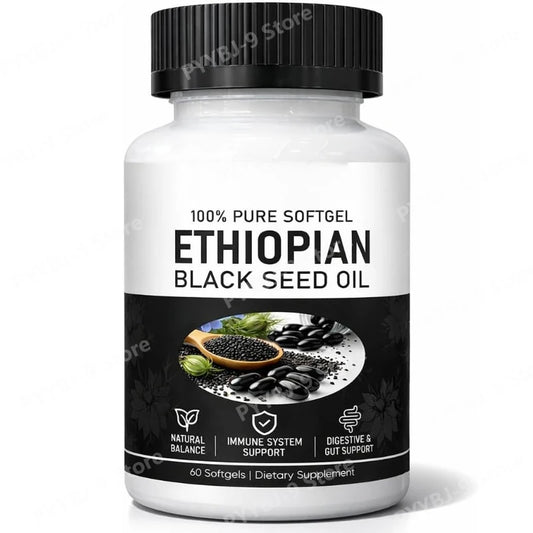 Ethiopian Black Seed Oil Softgels 800mg Cold Pressed Herbal Extract Capsules Daily Wellness Balance Support Non GMO 60 Count