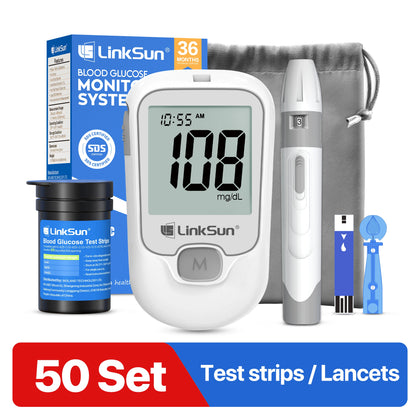 LinkSun G-425-1 Blood Glucose Meter 50/100 pcs Test Strips and Lancets Diabetes Medical  Glucosemeter Testing Blood Sugar Tester