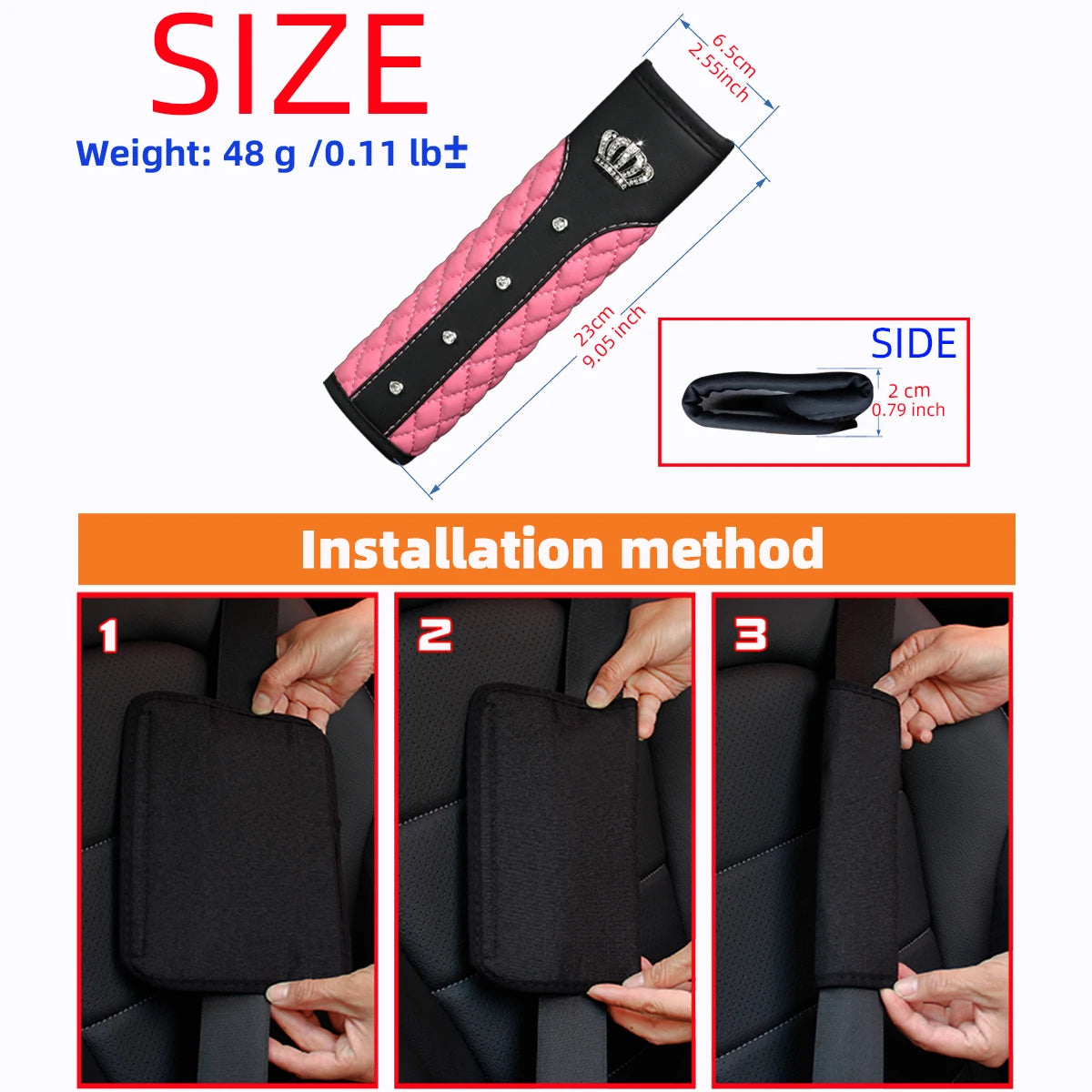 1 Diamond-encrusted Blingbling Metal Crown Faux Sheepskin Car Supplies Seat Belt Shoulder Strap Comfort Safety Belt