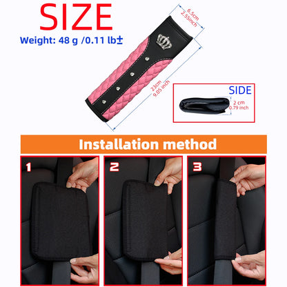 1 Diamond-encrusted Blingbling Metal Crown Faux Sheepskin Car Supplies Seat Belt Shoulder Strap Comfort Safety Belt