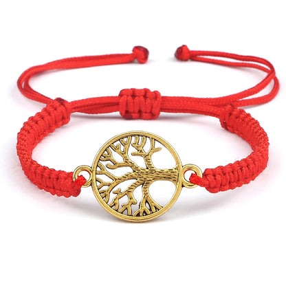 Lucky Red String Braid Bracelets Classic Retro Alloy The Tree of Life Handmade Men Women Kid Wristband Yoga Jewelry Gift Bangles