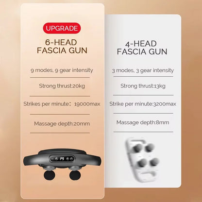 New Six Heads Fascia Gun High-Frequency Vibration Deep Massage Device For Shoulder Waist Back Leg Body Muscle Relaxation Gift