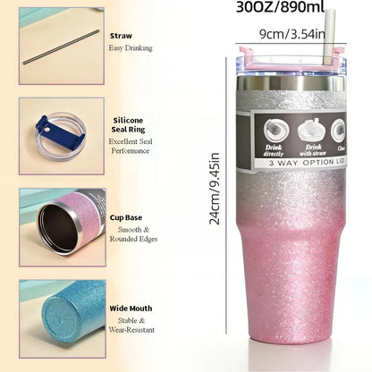 30oz 890ML Stainless Steel Vacuum Tumbler With Straw Leakproof Thermal Car Mug Outdoor Sports Water Bottle