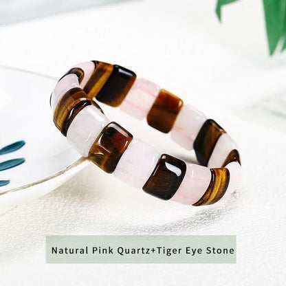 JD 10x14mm Natural Multilcolor Amethyst Crystal Stone Square Beads Bangle Charms Yoga Men Women Meditation Amulet Wrist Bracelet