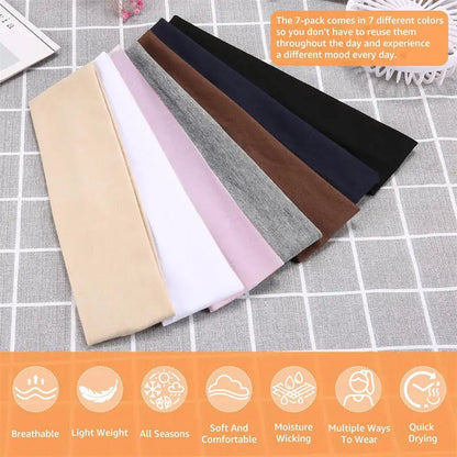 7Pcs Solid Color High Elasticity Headbands Yoga Exercise Headband Hair Accessories Sweat Absorbing Wide Edge Headband