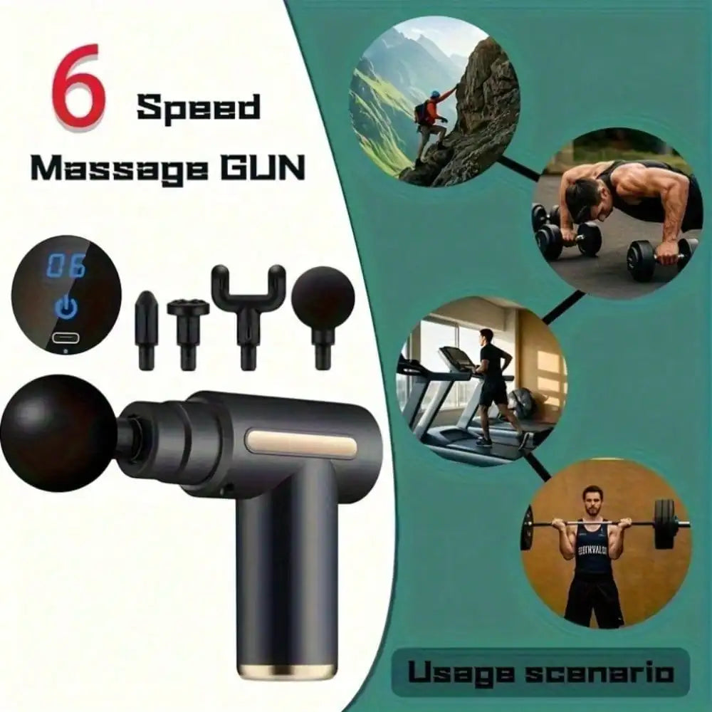 Electric Fascia Massage Gun, Portable Muscle Massager With LED Touch Screen And 4 Massage Heads, Mini Handheld Ultra-Silent Brushless Motor For Sports And Fitness