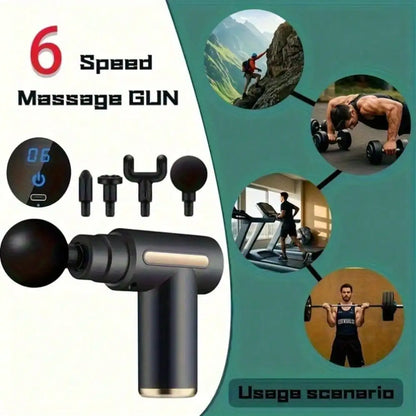 Electric Fascia Massage Gun, Portable Muscle Massager With LED Touch Screen And 4 Massage Heads, Mini Handheld Ultra-Silent Brushless Motor For Sports And Fitness