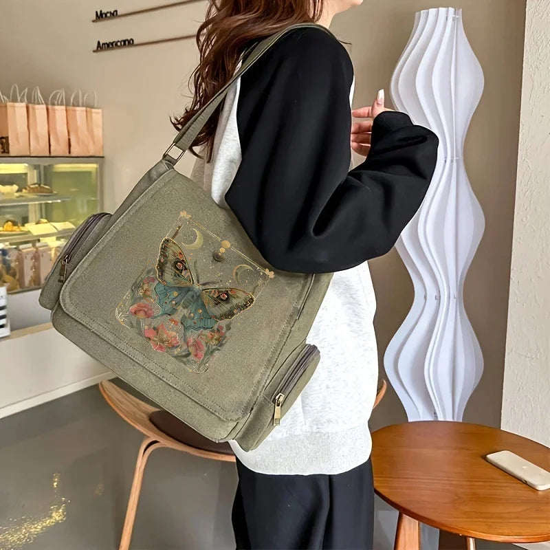 New Gothic Women's Shoulder Bags Multiple Pockets Canvas Crossbody Bag Shoulder Strap Adjustment Message Bag Daily Commuting
