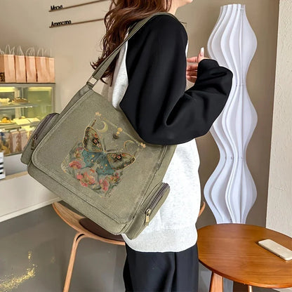 New Gothic Women's Shoulder Bags Multiple Pockets Canvas Crossbody Bag Shoulder Strap Adjustment Message Bag Daily Commuting