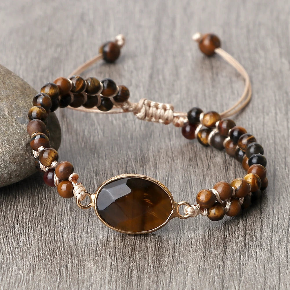 Natural Tiger Eye Stone Bracelet Handmade Mini 4mm Beads Yoga Wrap Bracelet & Bangle for Women Men Bohemian Jewelry Couple Gifts