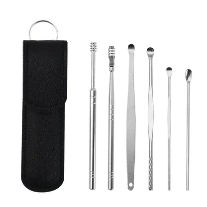6Pcs Stainless Steel Ear Wax Removal Tool Set Spiral Rotating Ear Pick Spoon for Ear Cleaning & Care