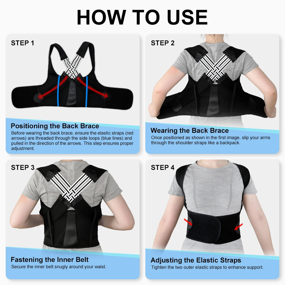 Back Brace Posture Support for Women and Men, Shoulder Straightener Adjustable Full Back Support Upper and Lower Back and Neck