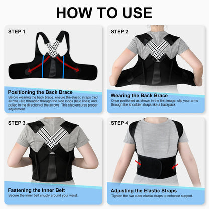Back Brace Posture Support for Women and Men, Shoulder Straightener Adjustable Full Back Support Upper and Lower Back and Neck