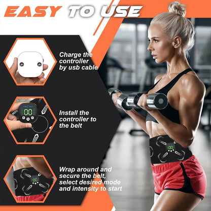 Abdominal Muscle Toner EMS Muscle Stimulator Electric Toning Belt Waist Trainer USB Recharge Body Weight Loss Fitness Massager