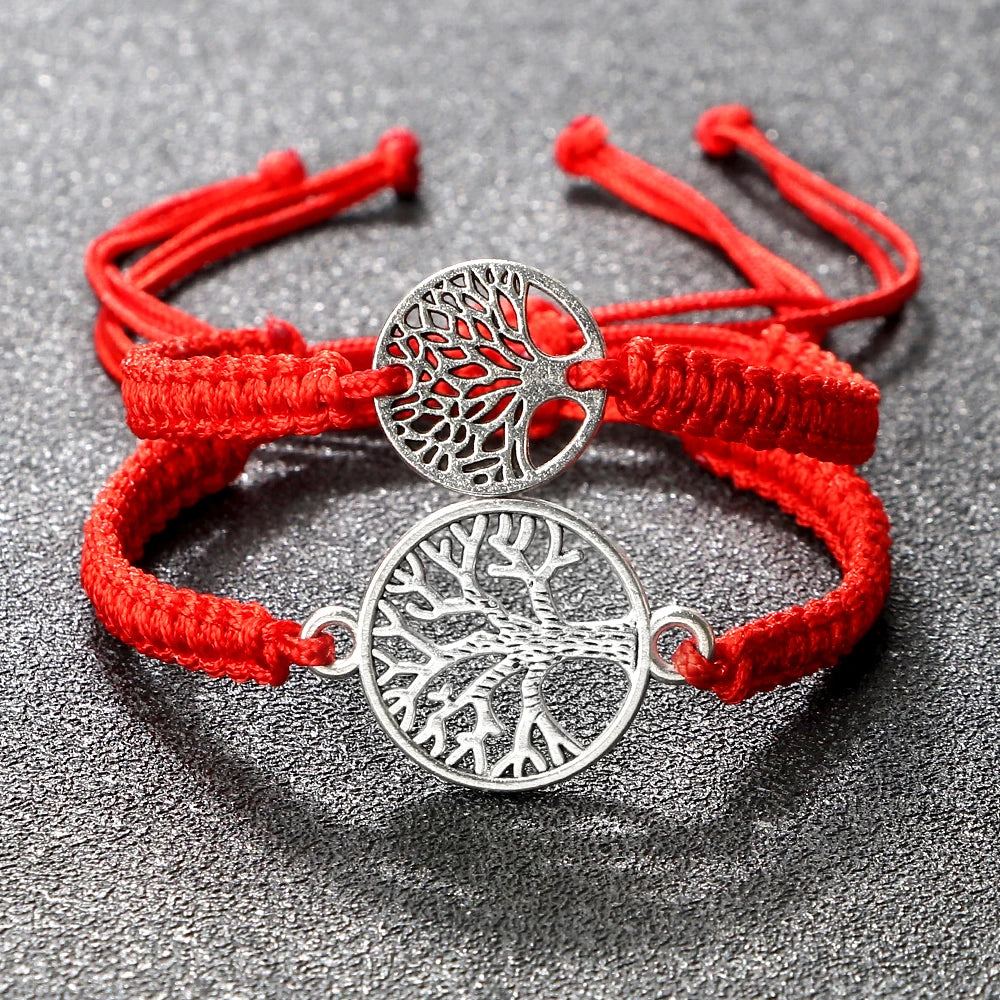 Lucky Red String Braid Bracelets Classic Retro Alloy The Tree of Life Handmade Men Women Kid Wristband Yoga Jewelry Gift Bangles