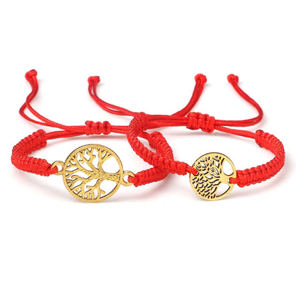Lucky Red String Braid Bracelets Classic Retro Alloy The Tree of Life Handmade Men Women Kid Wristband Yoga Jewelry Gift Bangles