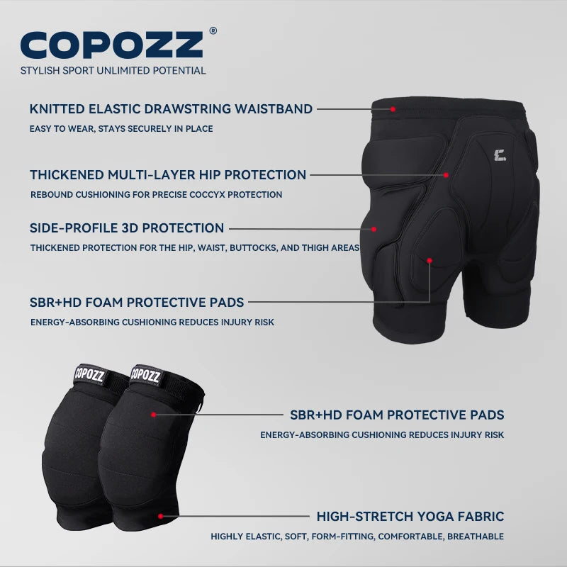 COPOZZ Extreme Sports Ski Skate Snowboard Protection Skiing Protector Knee Pads Skating Protective Hip Padded Shorts Pants S-XL