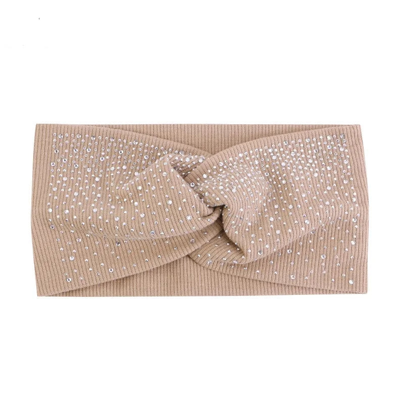 Hot Fix Rhinestone Hair Bands Cotton Yoga Headbands Front Cross Headwrap Women Headbands Headpiece Headwrap Turban Headwear