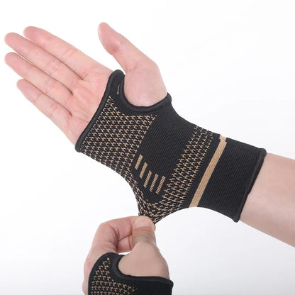 1pc Copper Fiber Bracer Wrist Elastic Sport Bandage Wristband Wrist Compression Sleeve Support Elastic Palm Hand Protective Gear