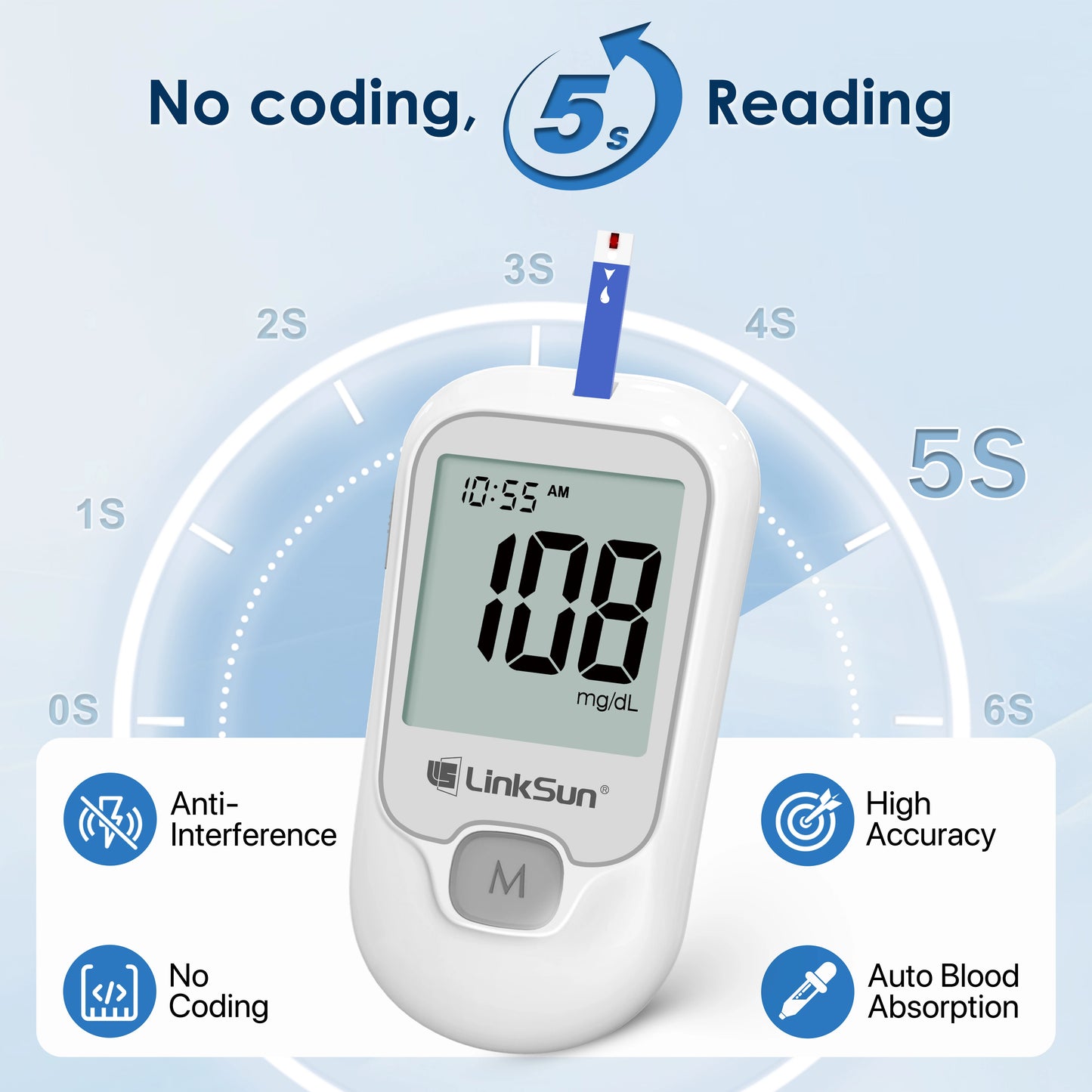 LinkSun G-425-1 Blood Glucose Meter 50/100 pcs Test Strips and Lancets Diabetes Medical  Glucosemeter Testing Blood Sugar Tester