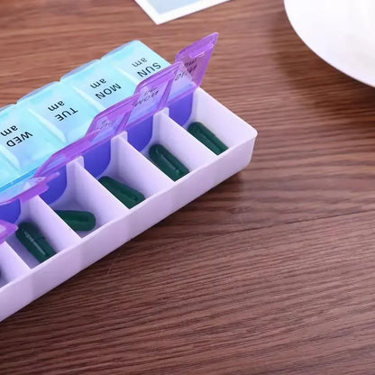 Pill Box Case 7 Day Weekly Medicine Storage Box Double Row 14grid Tablte Dispenser Organizer Open Lid First-Aid Kit Container