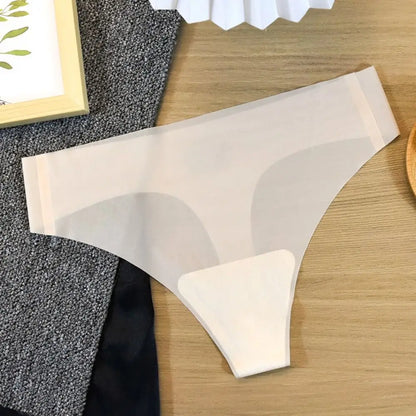 Transparent Women's Summer Ice Silk Panties Traceless Yoga Fitness Ice Silk Seamless Briefs Thong Breathable Low Waist Lady
