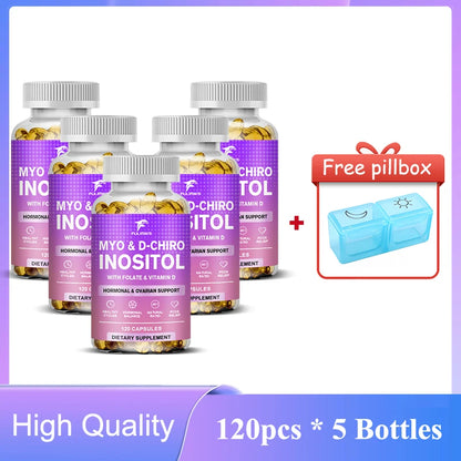 Myo & D-Chiro Inositol Capsules, with Ashwagandha, Improves Muscle, Ovarian Function, Antioxidant, Blood Sugar Balance